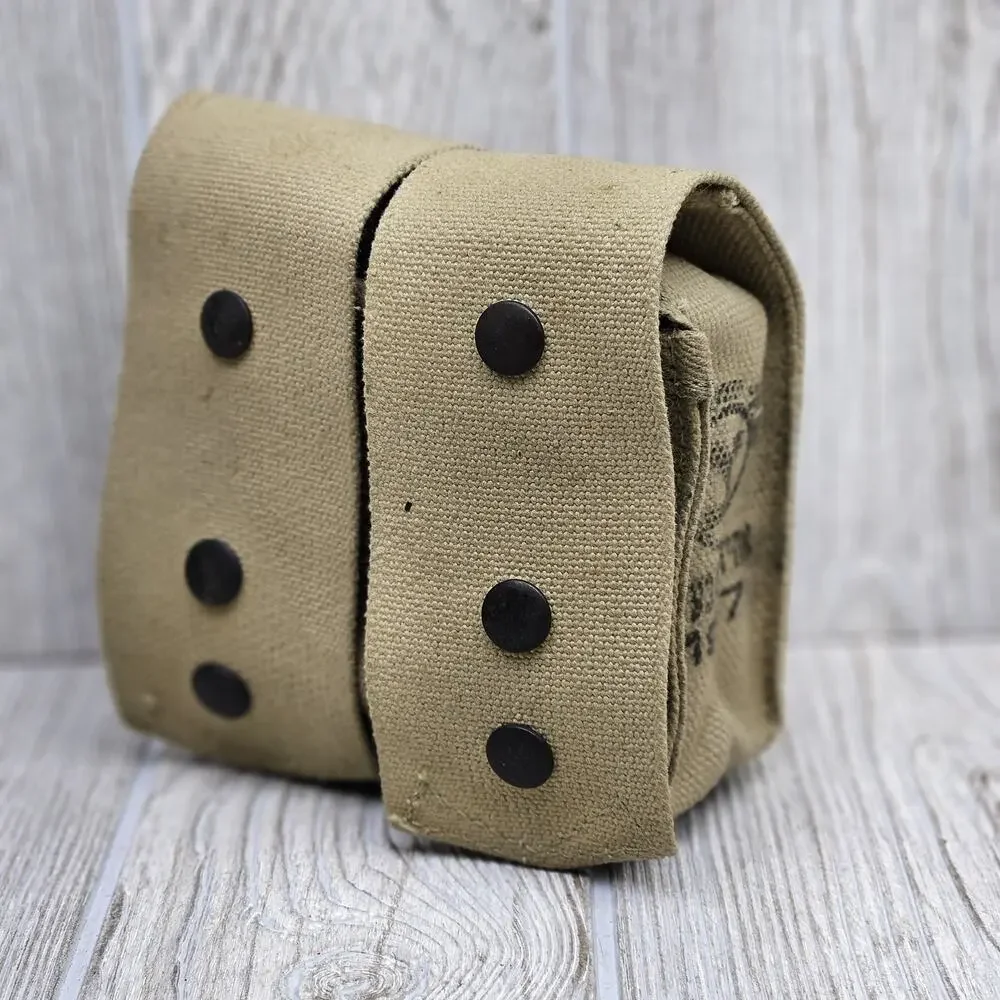 Vintage 1977 Israeli Military Ammo Pouch‎ Canvas Tan Snap Belt Mag Magazine Case
